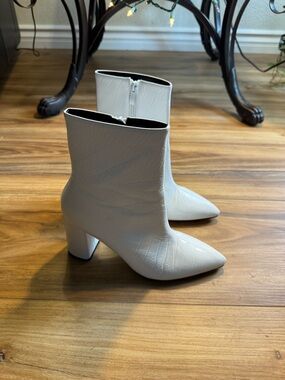 Nasty Gal White Croc-Embossed Pointed Faux Leather Block Heel Ankle Boots